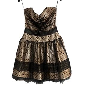 Jessica McClintock for Gunne‎ Sax Strapless Black Polka Dot Tulle Dress Size 7